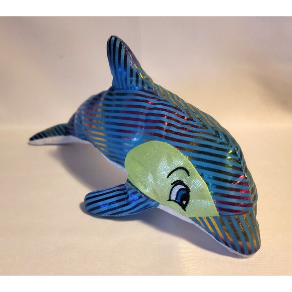 Kellytoy 2019 Dolphin Metallic Rainbow Shiny Plush - Picture 2 of 7
